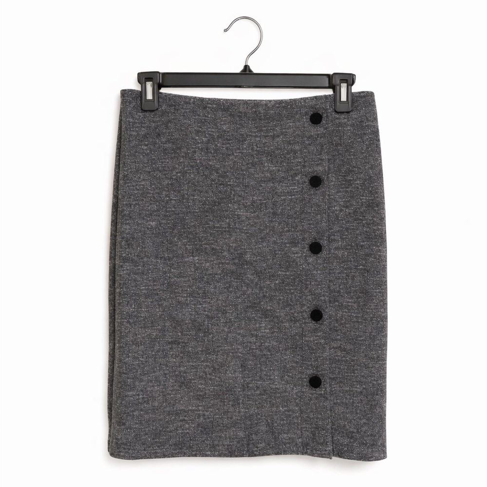 LOFT Gray Textured Pencil Skirt Small | Pull-On Button Front Classic Workwear